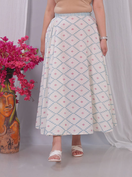 Soft Cotton Geometric Off White Skirt