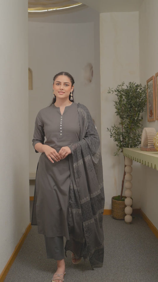 Soft Cotton Solid Straight Grey Kurta