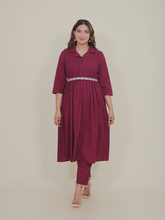 Linen Cotton Solid Kurta (with belt)