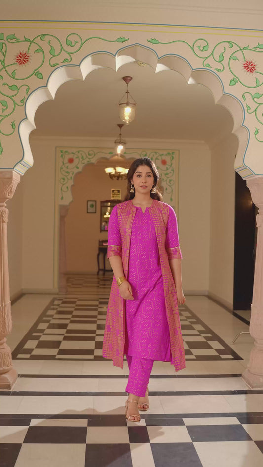 Viscose Gold foil Straight Pink Kurta