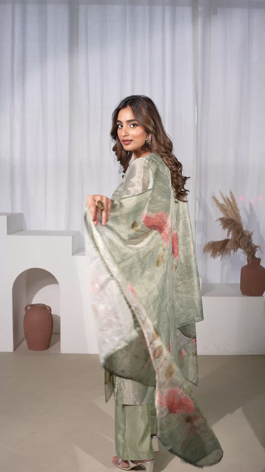 Chanderi Floral Straight Green Kurta