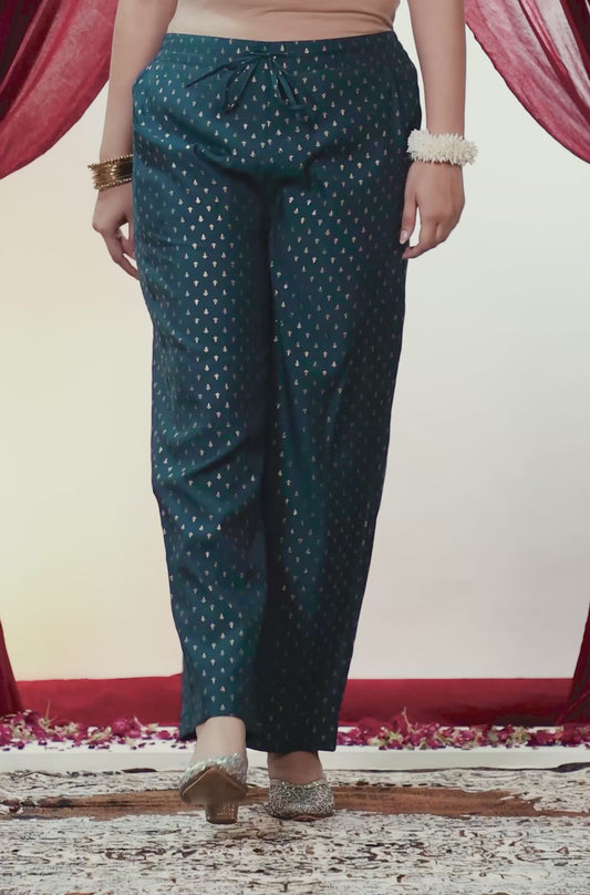 Chanderi Gold foil Blue Straight Trousers