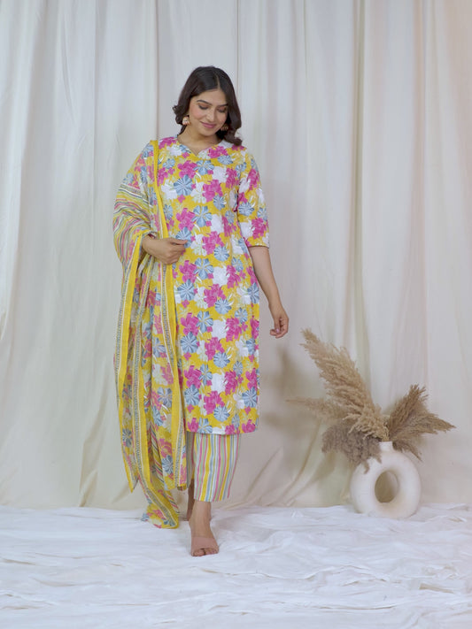 Soft Cotton Floral Straight Multicolor Kurta