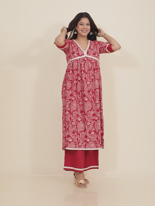 Linen Cotton Floral Kurta