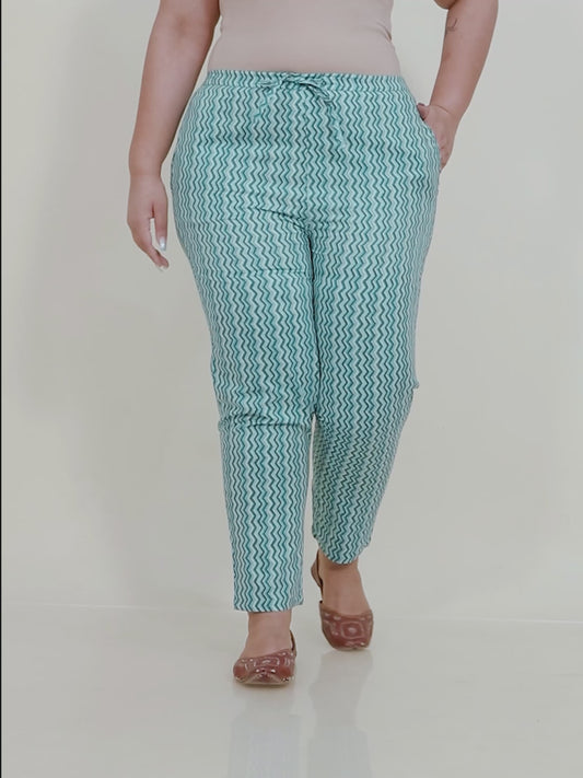 Soft Cotton Chevron Teal Tapered Trousers