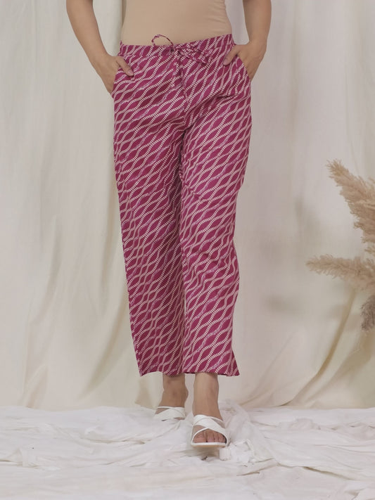Soft Cotton Striped Pink Straight Trousers
