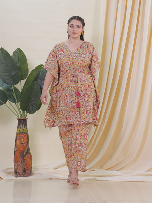 Soft Cotton Patchwork Kaftan Green Kurta