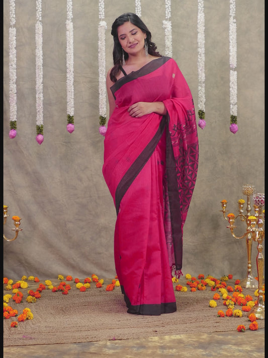 Cotton Silk Geometric Red Saree