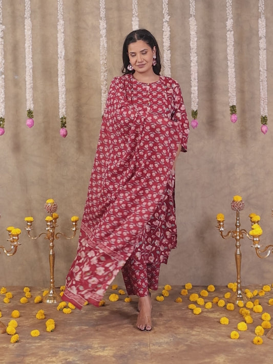 Soft Cotton Floral Straight Red Kurta