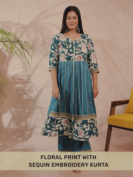Viscose Floral teal Kurta