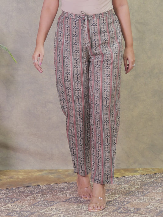 Soft Cotton Ajrakh Black Tapered Trousers