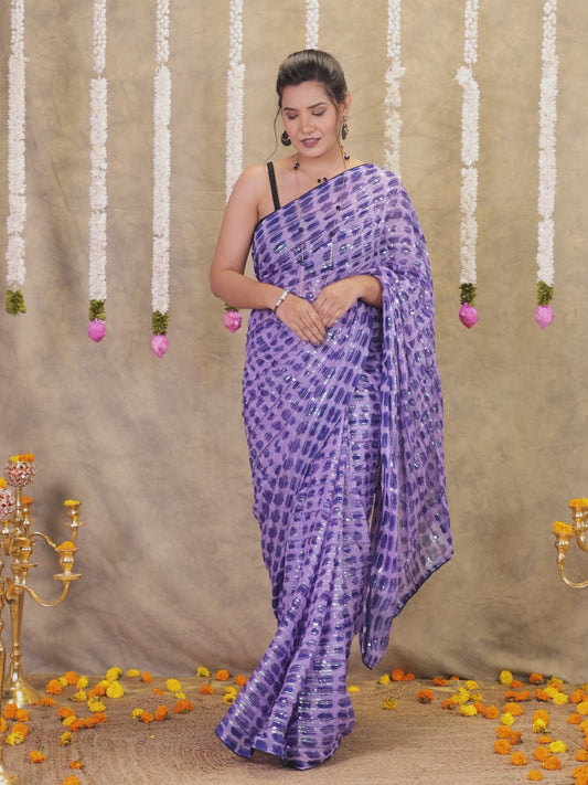 Embroidered Georgette Lavender Saree
