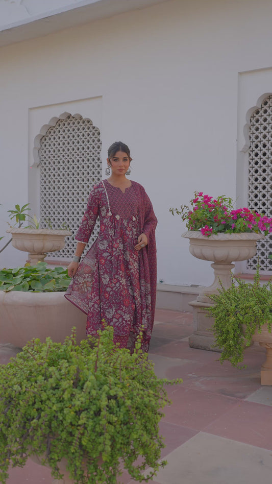 Soft Cotton Floral Flared Brown Kurta