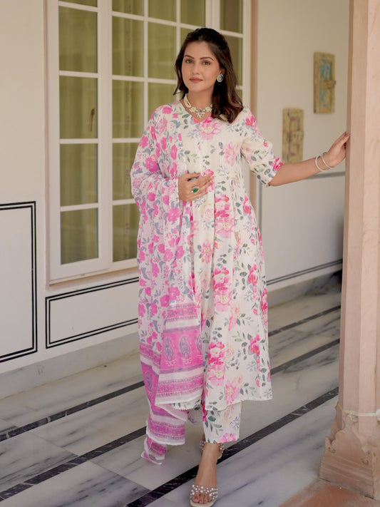 Lurex Cotton Floral Kurta