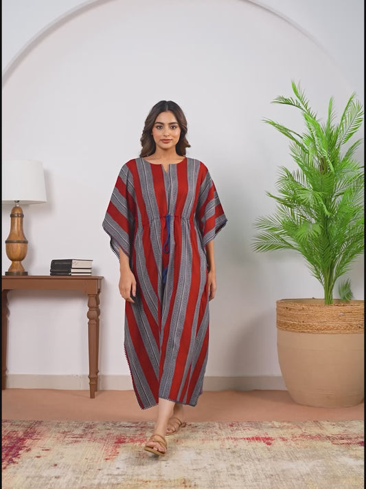 Soft Cotton Border print Kaftan Rust Nighty