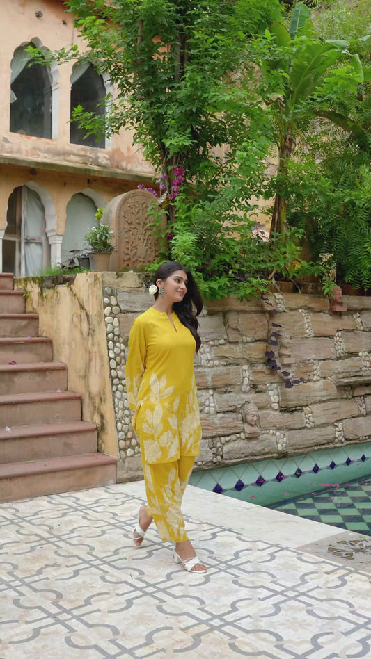 Soft Cotton Placement Print Straight Yellow Kurta