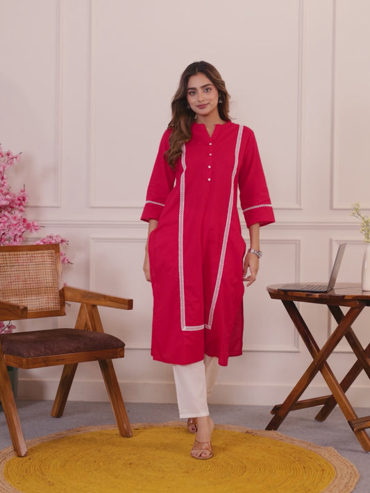 Soft Cotton Solid Straight Red Kurta