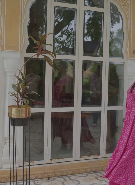 Embroidered Soft Cotton Bandhani Anarkali Pink Kurta