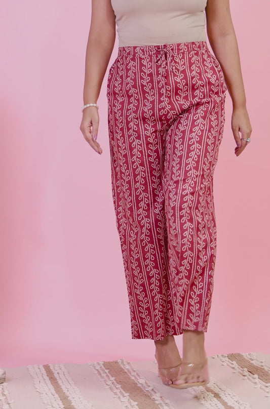 Soft Cotton Striped Maroon Straight Trousers