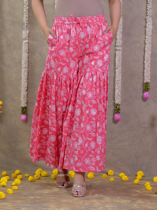 Soft Cotton Floral Pink Sharara