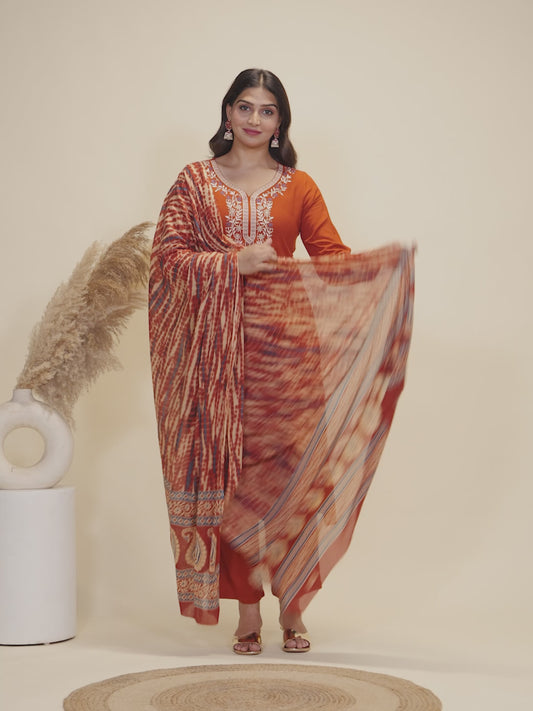Viscose Solid Straight Orange Kurta