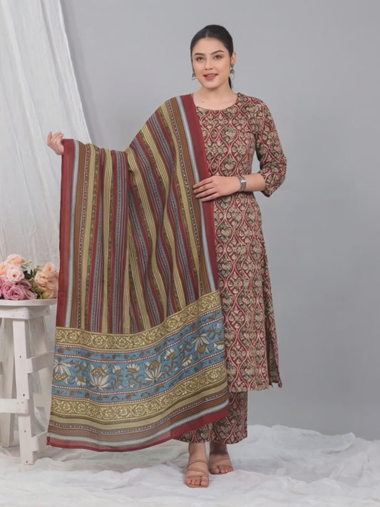 Soft Cotton Kalamkari Flared Red Kurta