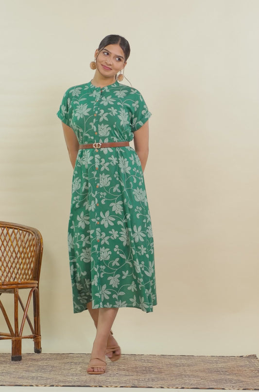 Soft Cotton Bandhani A-line Green Dress