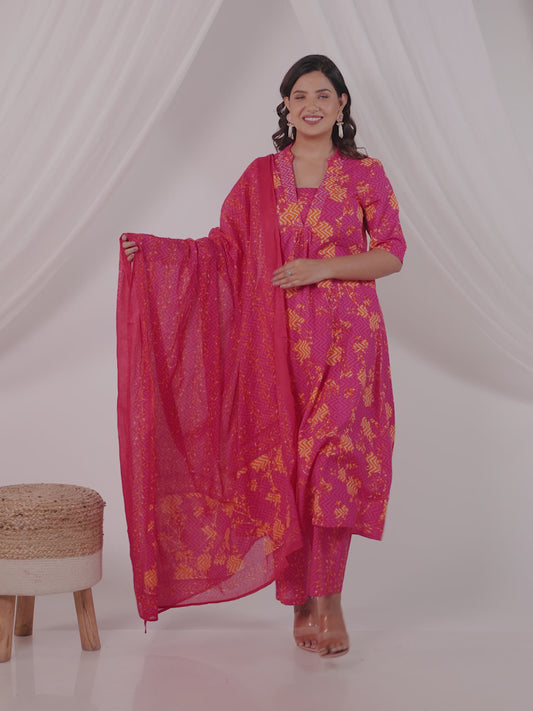 Soft Cotton Floral Flared Pink Kurta