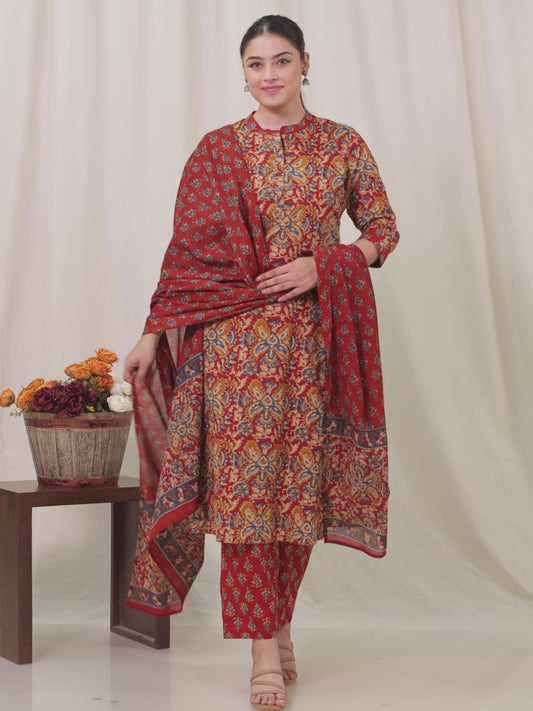 Soft Cotton Floral Red Kurta