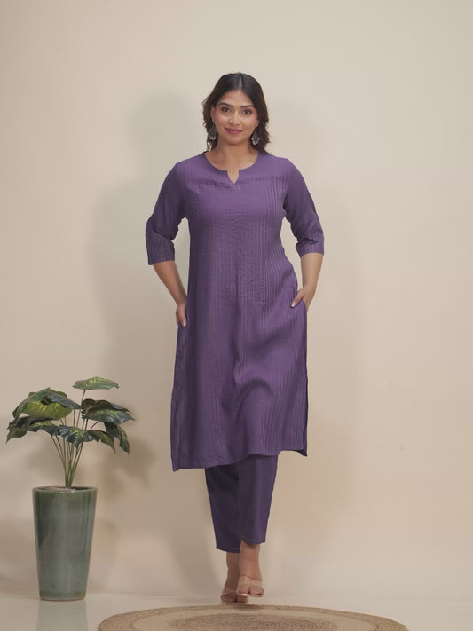 Viscose Solid Straight Purple Kurta