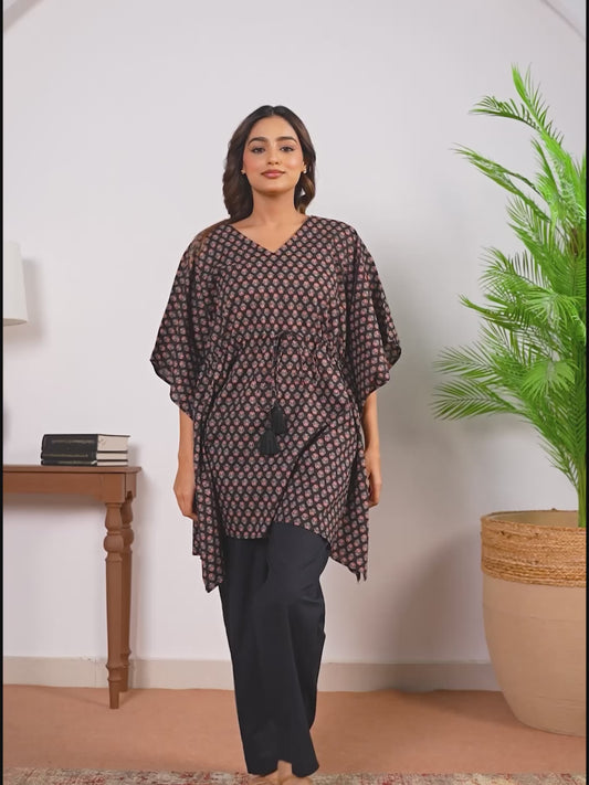 Soft Cotton Butti Kaftan Maroon Top