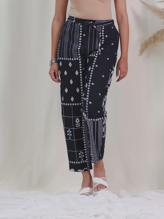 Soft Cotton Patchwork Black Tapered Trousers