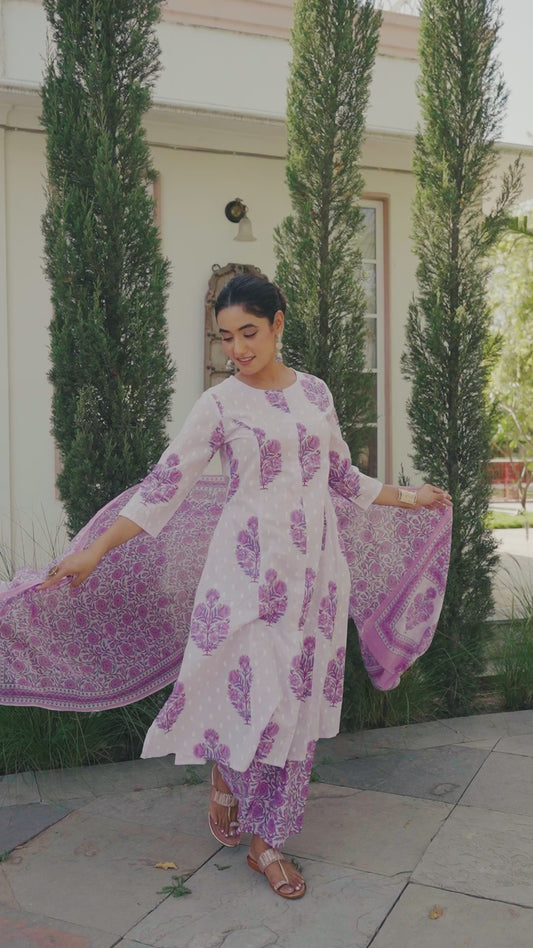 Soft Cotton Floral Flared Mauve Kurta