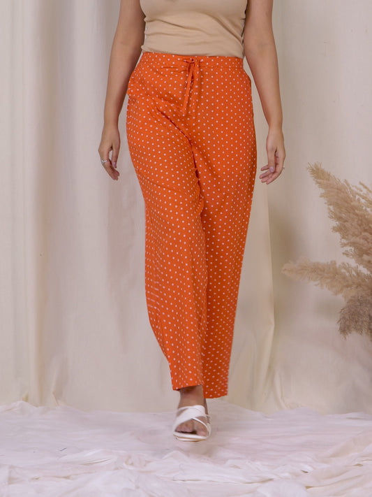 Soft Cotton Bandhani Orange Straight Trousers