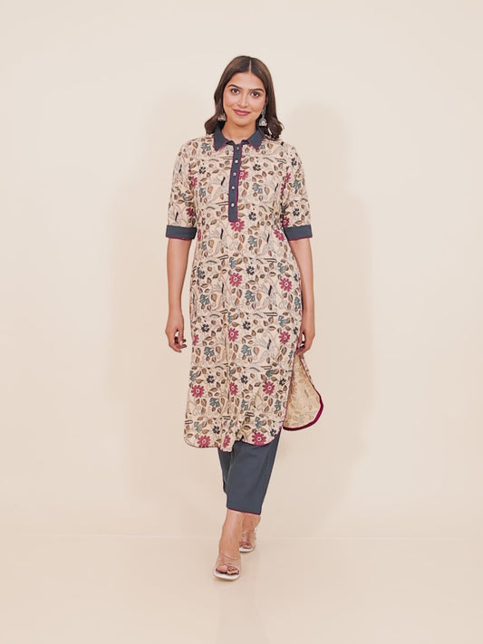 Linen Cotton Floral Kurta