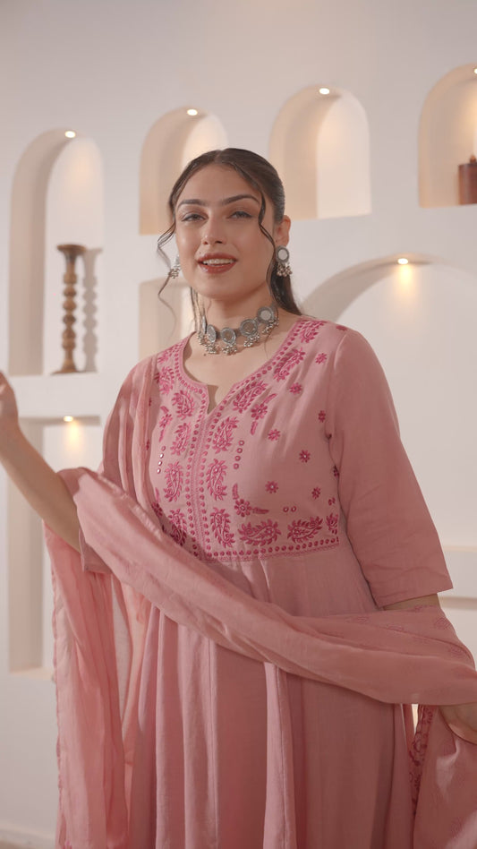 Natural Cotton Solid Anarkali Pink Kurta