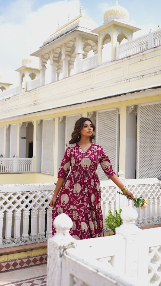 Embroidered Soft Cotton Floral A-line Pink Dress