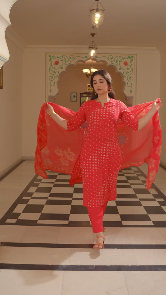 Soft Cotton Bandhani Rust Kurta