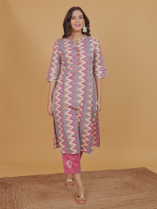 Linen Cotton Cheveron Kurta