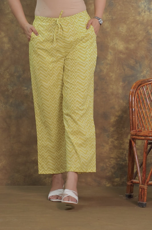 Soft Cotton Chevron Green Straight Trousers