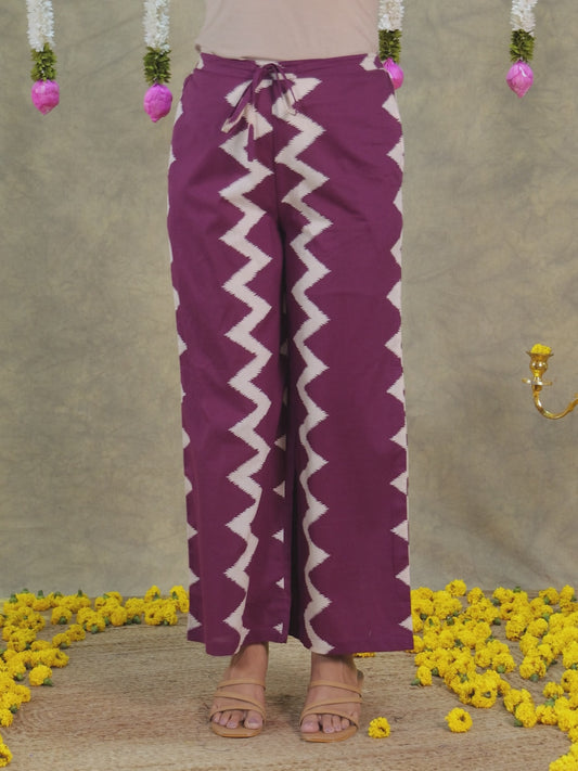Soft Cotton Ikat Purple Palazzo