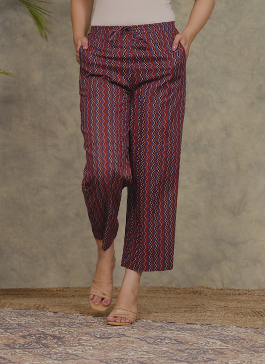 Soft Cotton Chevron Red Straight Straight Trousers