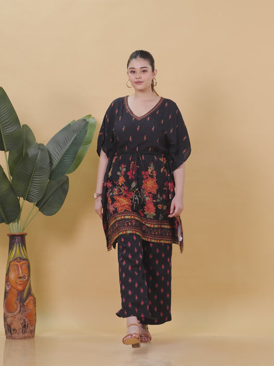 Viscose Floral Kaftan Black Kurta