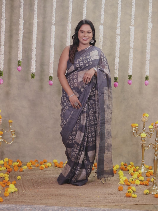 Chanderi Batik Grey Saree