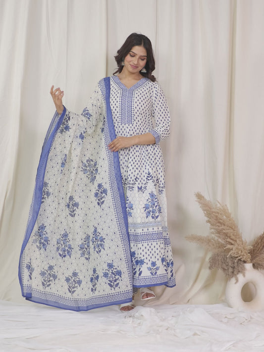 Soft Cotton Butti Anarkali Off White Kurta