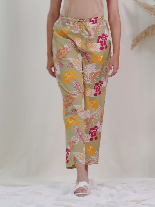 Soft Cotton Foliage Olive Tapered Trousers