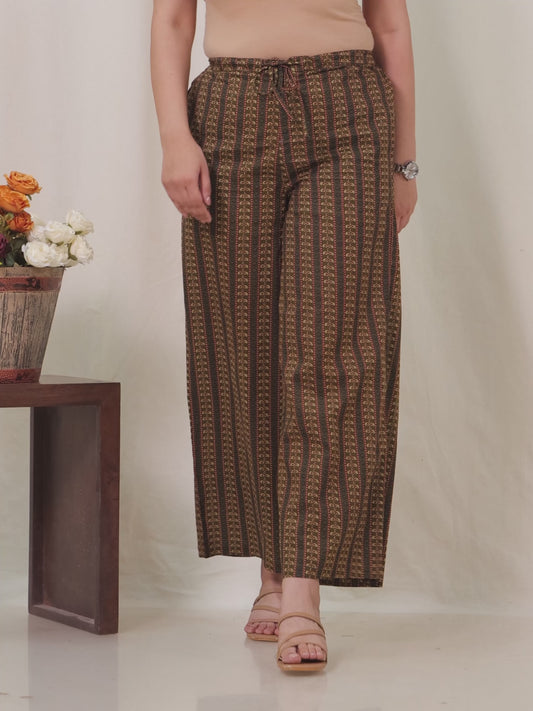 Soft Cotton Striped Green Flared Trousers