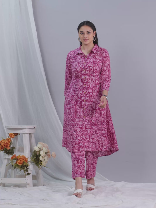 Soft Cotton Patchwork High Low Pink Kurta