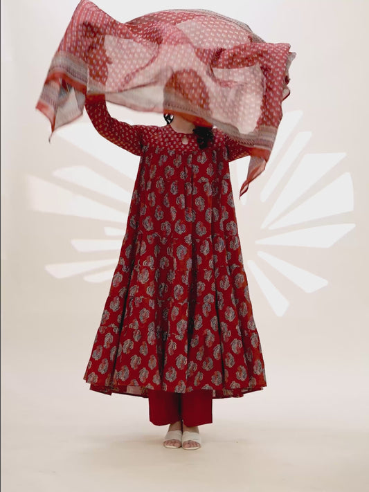Soft cotton Floral Anarkali Rust Kurta
