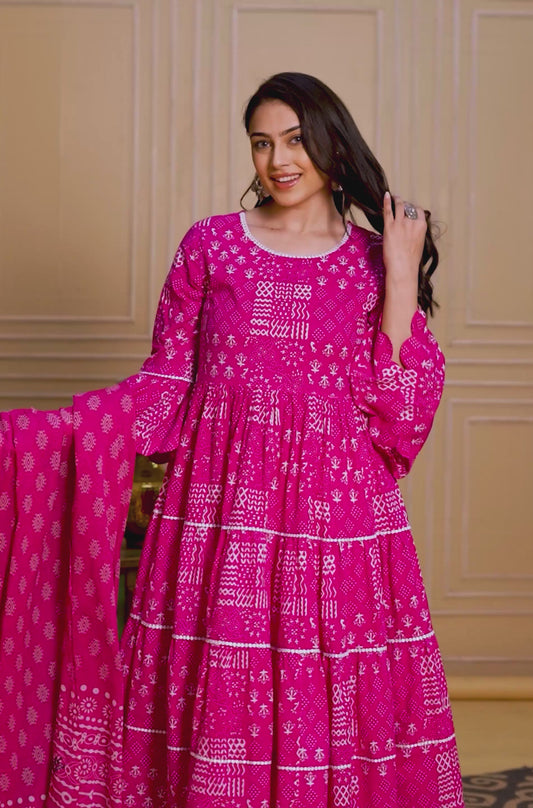 Embroidered Soft Cotton Abstract Flared Pink